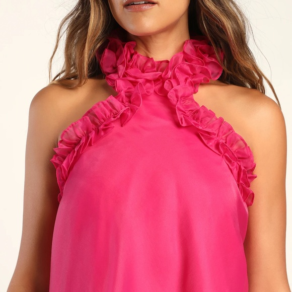 Lulu's Pink Ruffle Halter Mini Dress - Picture 3 of 3